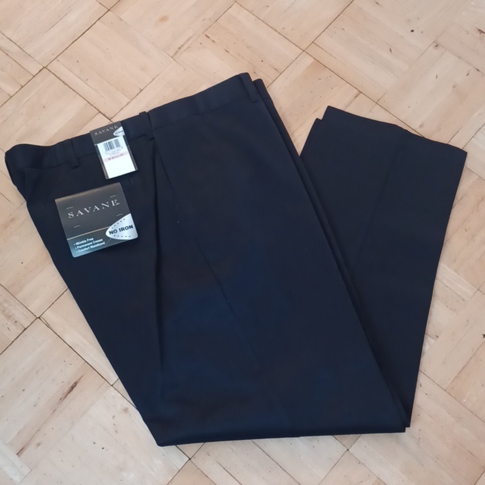 Savane no iron pants flat front dark navy blue 40x30